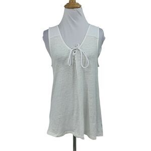 Sanctuary Tank Top Women's Size M White Yoke Contrast Lace Tie Neck Blouse